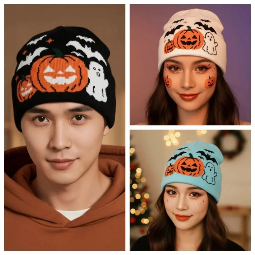 Streetwear Headwear Thermal Halloween Beanie Elastic Breathable Ghost Skullies Thickened Windproof Pumpkin Bonnets Rapper