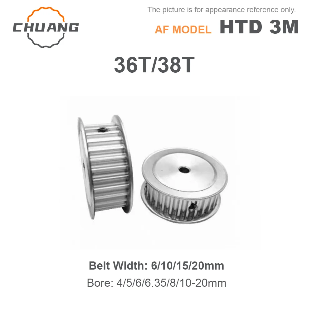 HTD 3M 36T/38Teeth Tooth Timing Pulley Bore 4/5/6/6.35/8/10/12-20mm For Belt Width: 6mm /10mm/15mm /20mm HTD 3M timing pulley