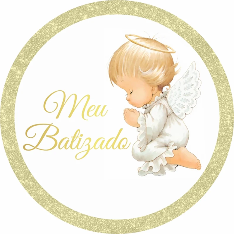 Meu primeiro comunhão anjo redondo pano de fundo capa ouro meu batizado photocall chuveiro do bebê deus abençoe fundo