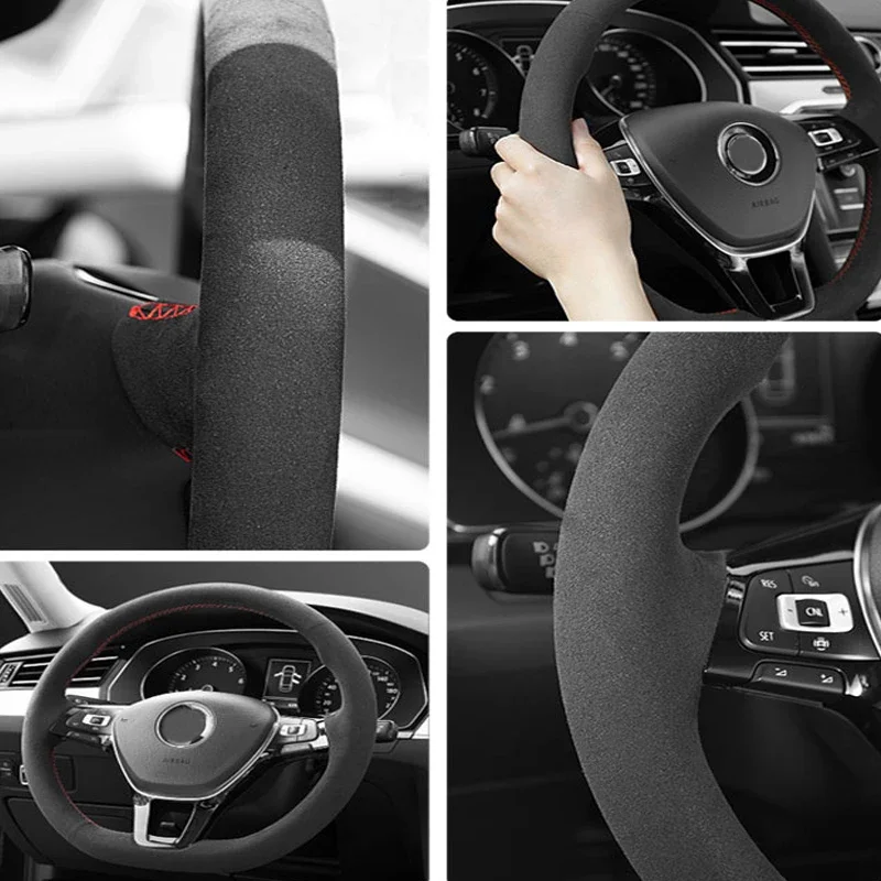DIY Custom Hand Stitched Suede Car Steering Wheel Cover for Land Rover Discovery 5 Defender 2020-2023 Interior Accessories