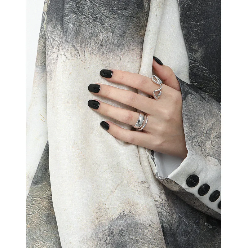 F.I.N.S Minimalist Layered Glossy 100% S925 Sterling Silver Open Adjustable Ring Curved Lines Index Finger Rings for Women Men