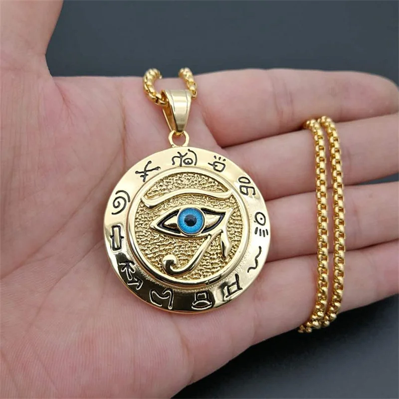 Stainless Steel 18K Gold Plated Horus Eye Pendant For Man Women Gift Fashion Rune Necklace Egyptian Jewelry Accessories