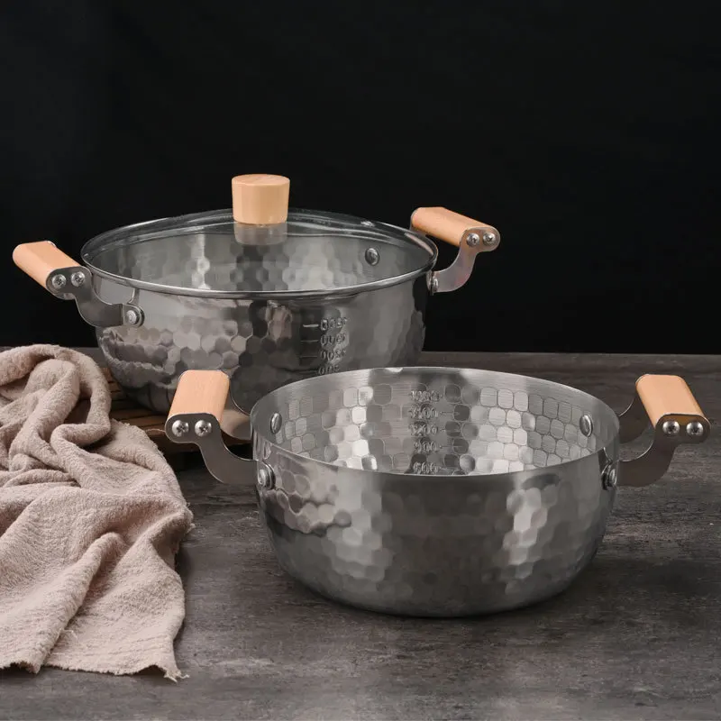 Hxl 304 stainless steel double ear soup pot hammered thickened instant noodle pot