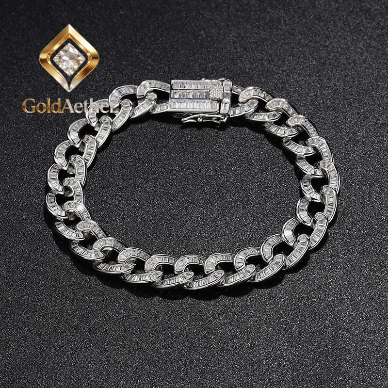 

GoldAether Luxury Solid Platinum PT950 Ladder Square Diamond Cuban Bracelet ins Hip Hop Men's and Women's Bracelet