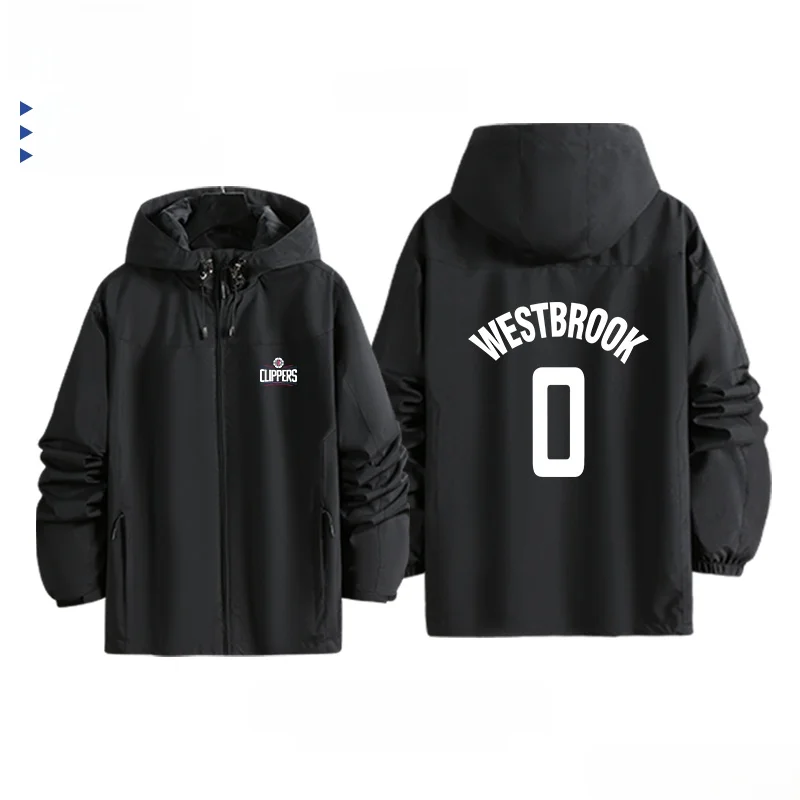 

Ветрозащитная куртка для активного отдыха с капюшоном, в стиле американского баскетбола, из полиэстера, с длинными рукавами, приталенного кроя.