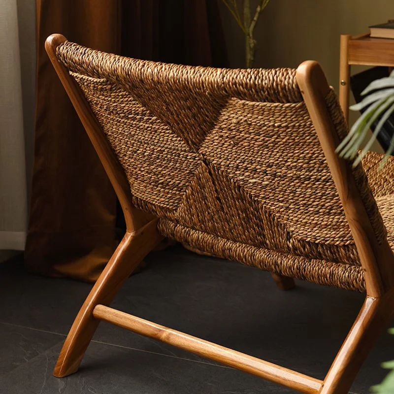 Lounge Chair Nordic Single-Seat Sofa Chair Rattan Leisure Chair Solid Wood Backrest Balcony Log Furniture Living Room Furniture