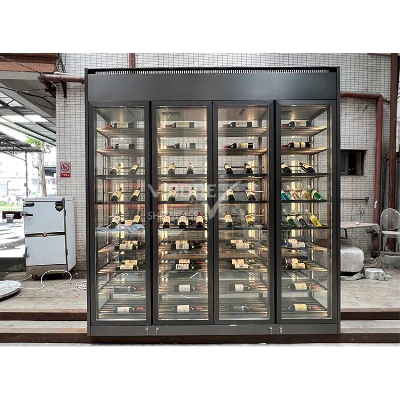 custom.Modern luxury constant temperature cooler glass stainless steel red wine cellar bar storage display whiskey wine display