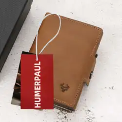 HUMERPAUL RFID Blocking Businss Card Case Genuine Cowhide Leather Pop Up Cards Storage Purse with Zipper Coin Purse Fashion