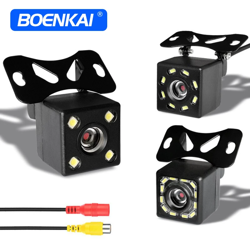 BOENKAI Universal Car Rear View Camera Vehicle Back Up Reverse Cam 8 luci a Led visione notturna linee di parcheggio ad ampio angelo impermeabili