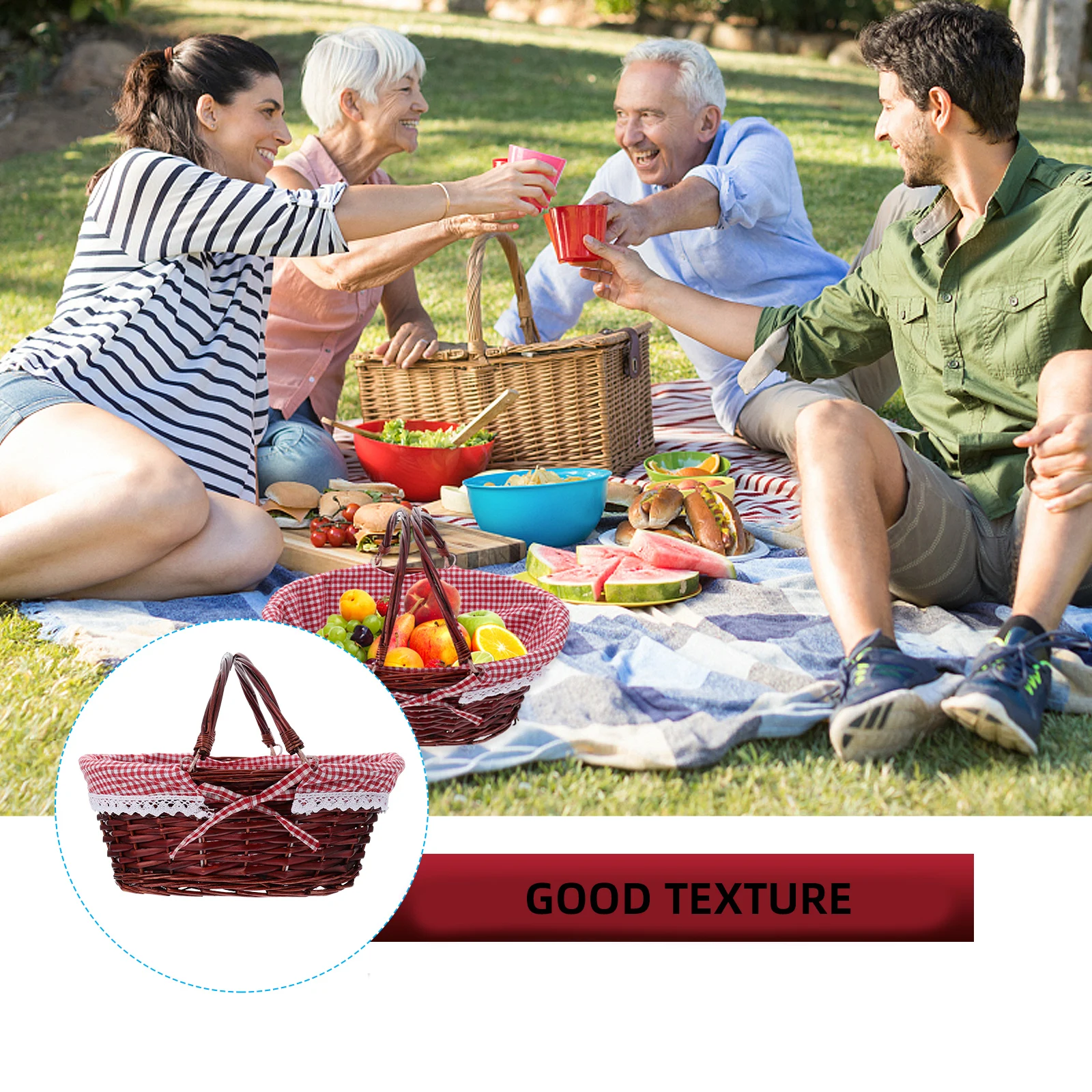 

Woven Storage Container Tote Baskets Fruit Holder Picnic Basket Weaving Basket Outdoor Natural Excellent Technology