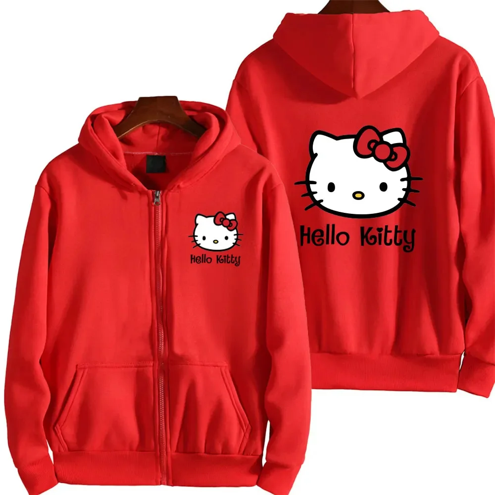 Sweat à capuche avec fermeture éclair pour femme, sweat-shirt à motif mignon Kawaii Sanrio Hello Kitty, Streetwear, nouvelle collection automne et hiver 2024