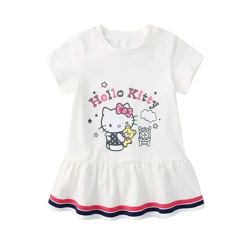 

Sanrio hello kitty children's clothing girls spring and summer dress new round neck cute cartoon short sleeve Skirt