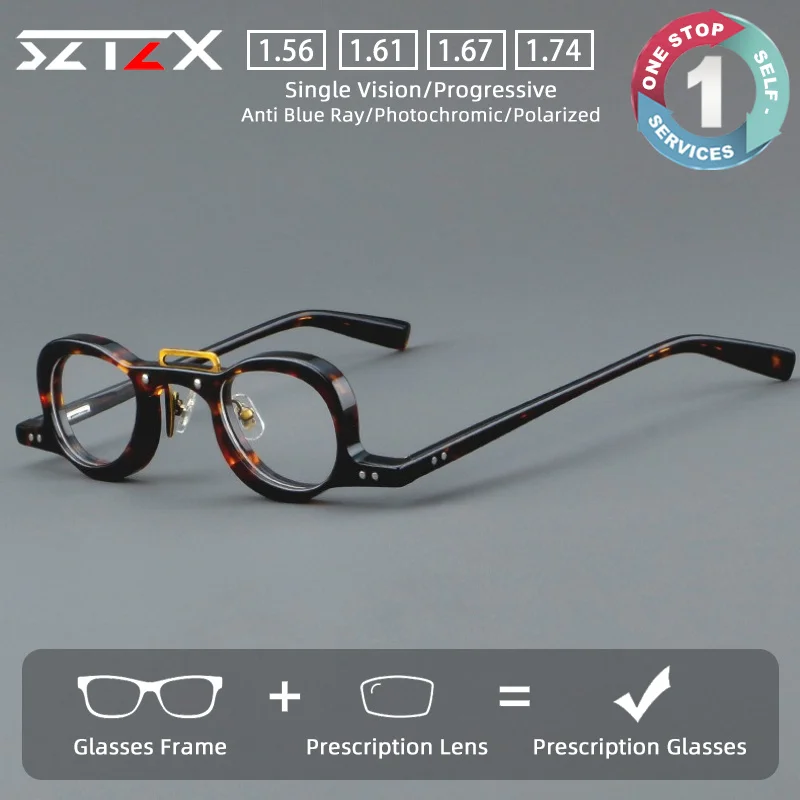 SZTZX Trendige Neue Design-Korrektionsbrillen Anti-Blaulicht Acetat Polygon Kurzsichtigkeits-Brillen Progressive Lesebrillen