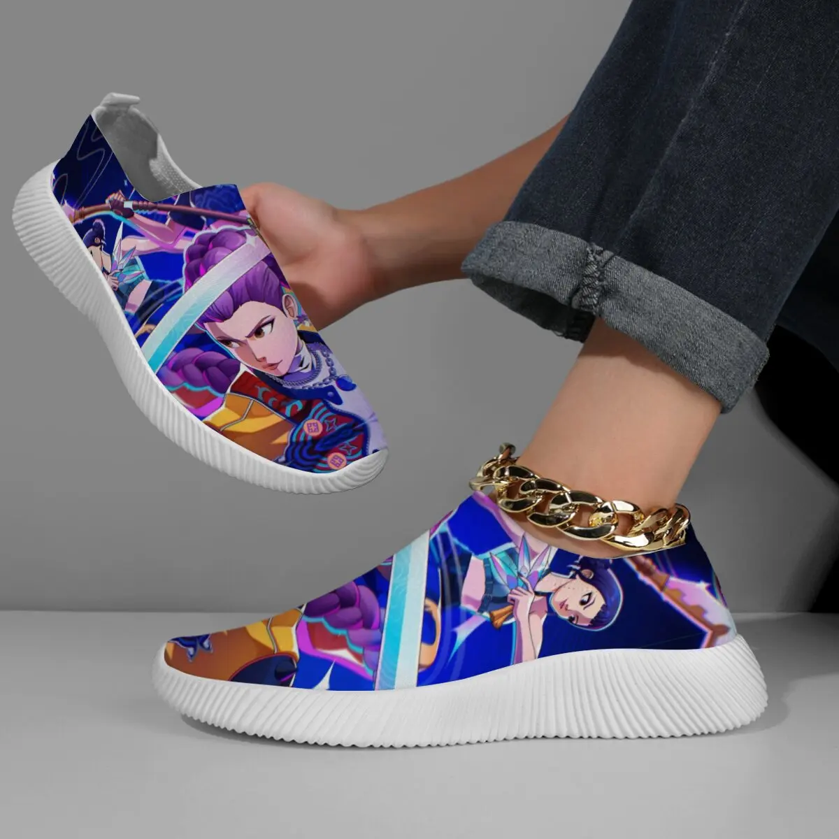 

Parent-child Shoes Color-blocking Animated Witcher Team Cartoon Pattern Fly-woven Hollowed-out Soft-soled Kitty Casual Shoes