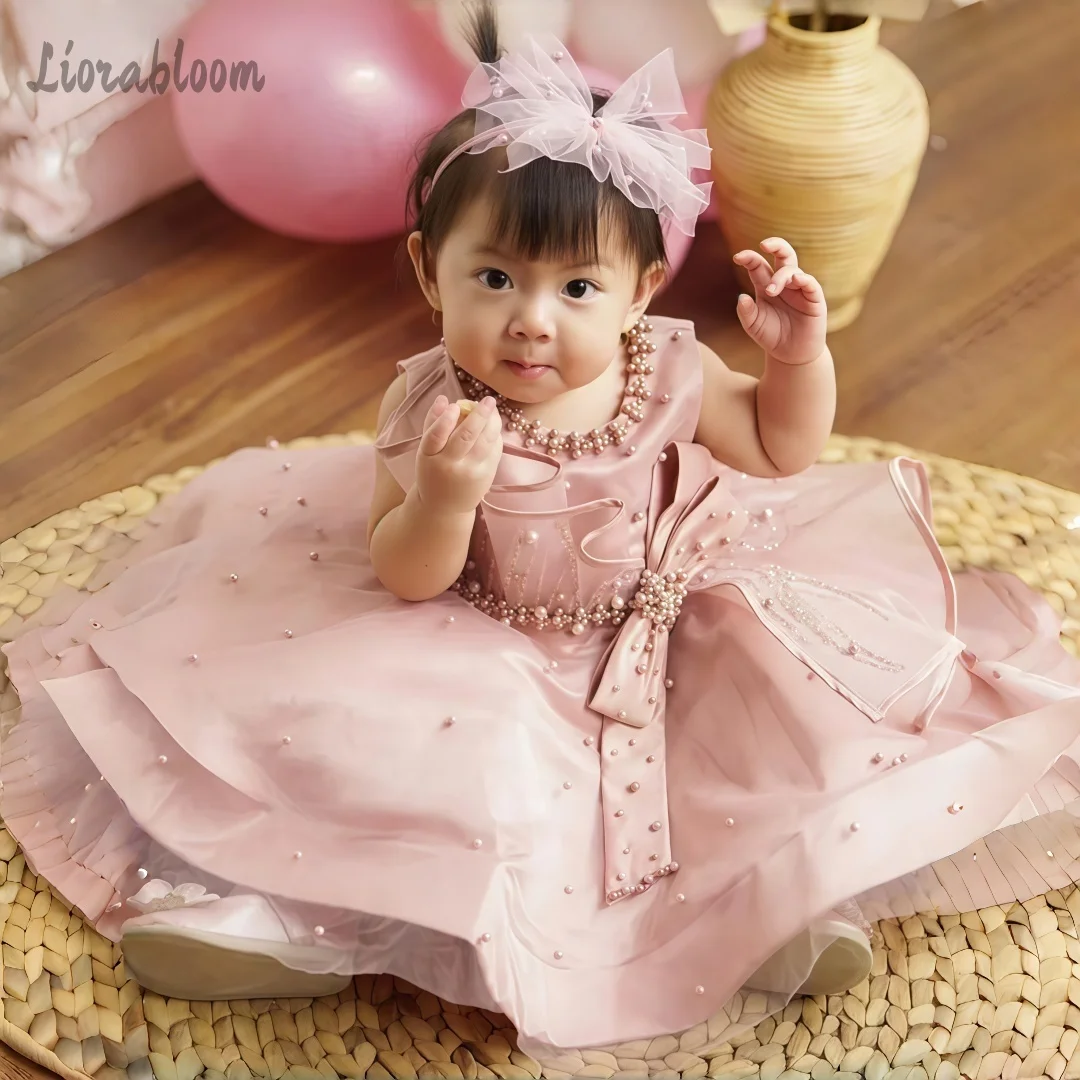 

Pearl Embellished Gown Tulle Flower Girl Dress Rainbow Flower Girl Outfit Party Dress Elegant Formal Wear