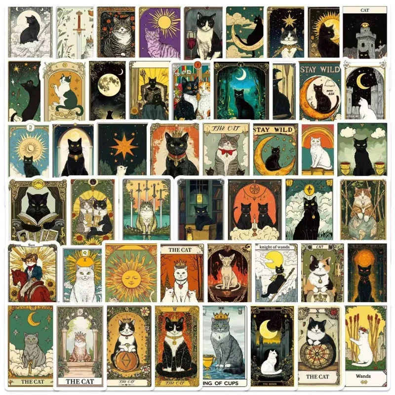 

78PCS/Set Cat American Style Tarot Cat Stickers 78 Unique and Non Repetitive Images Suitable For Various Decorative Stickers