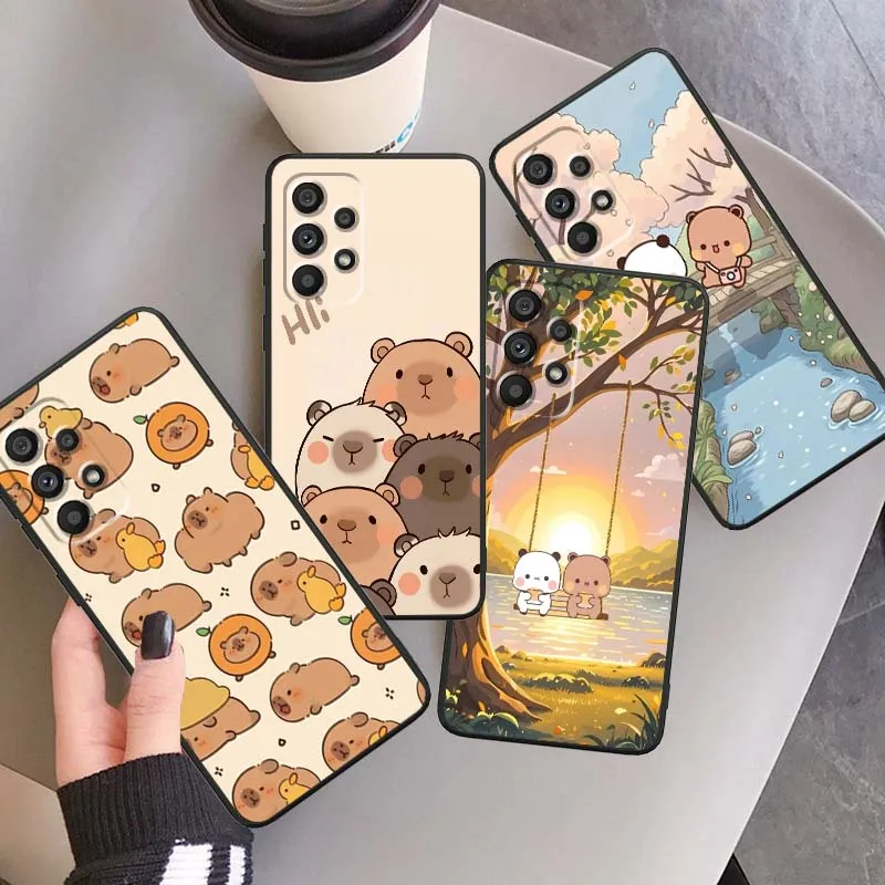 

Cute Capybara Bear Panda For Samsung A73 A72 A71 A55 A54 A53 A52 A51 A13 A22 A16 A15 A05s A14 A05 A06 5G Black Phone Case
