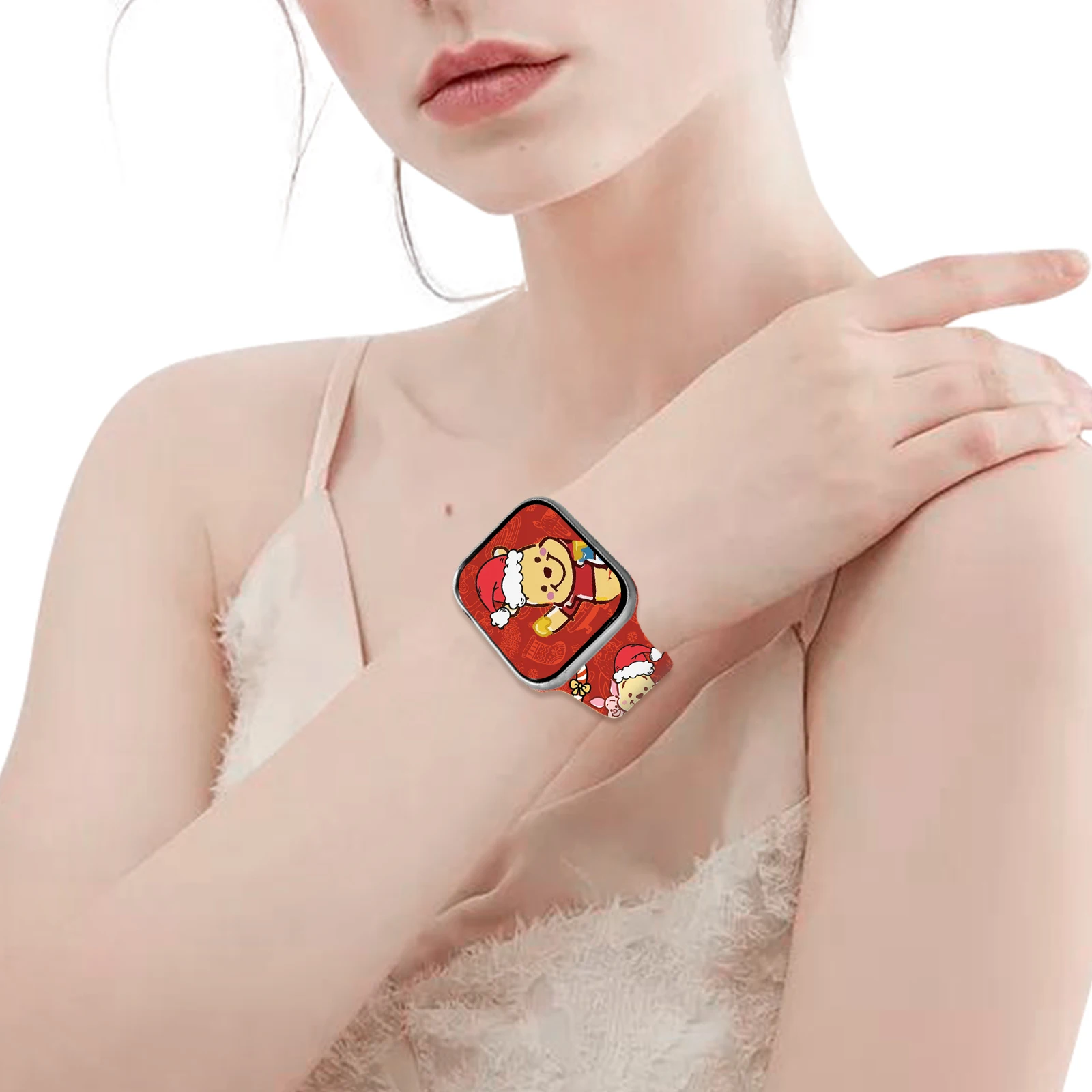 Natal pooh urso pulseira de silicone para apple watch 11 10 9 se impresso banda substituível pulseira para iwatch 46mm 45mm 42mm 41mm