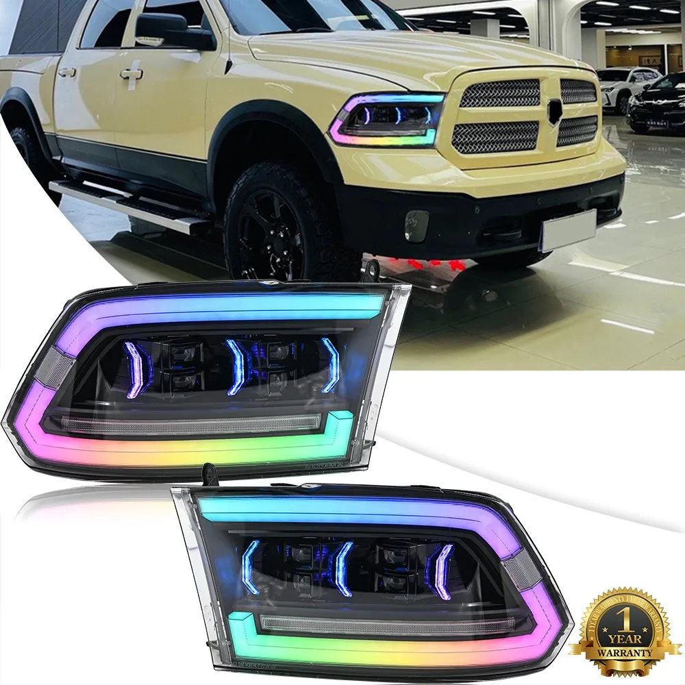 

1Set LH+RH RGB LED Headlights Assembly For 2009-2018 Dodge RAM 1500 2500 3500 Front Lamps DRL Turn Signal Front Head Lamps