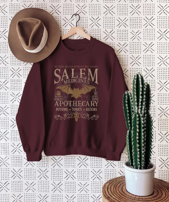 Salem Apothecary Halloween Sweatshirt Retro Style Crewneck sweatshirt Cotton Aesthetic fashion unisex Long Sleeve sweatshirt