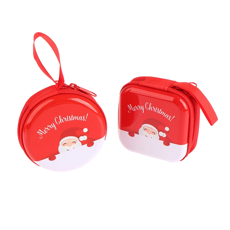 Monedero de hojalata al azar, bolsa de almacenamiento de auriculares, regalos de Navidad, patrón de Papá Noel, monedero para llaves, monedero rojo