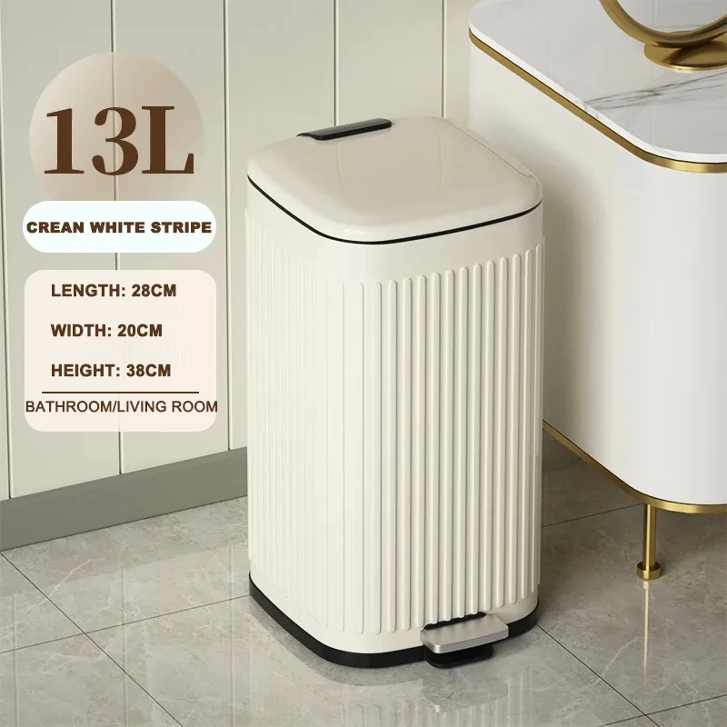 New 13L Metal Step Trash Can with Silent Gentle Lid Foot Pedal Trash Can Automatic Dustbin  for Bathroom Kitchen Home Office