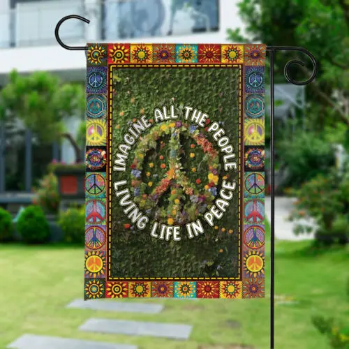 Green Hippie Soul Flag, Hippie Imagine All The People Living In Peace Flag ZZU WWL IIC