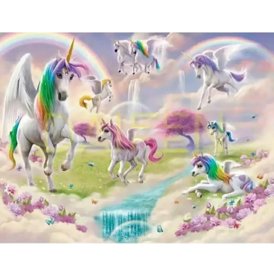 

5DDIY Diamond Painting Landscape Rainbow Sky Unicorn Animal Mosaic Embroidery Cross Embroidery Dreamy Home Decoration