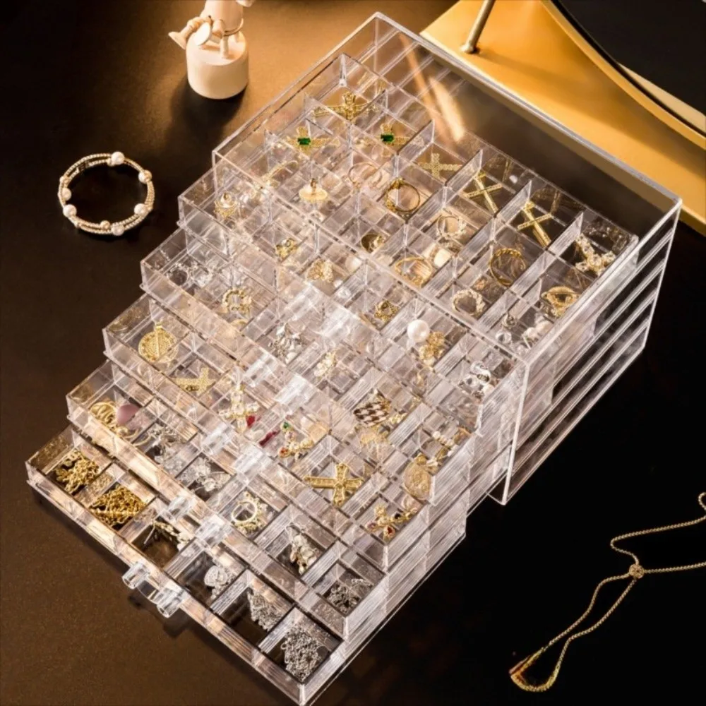 

120 Grids Jewelry Storage Box Plastic Dustproof Transparent Organizer Box Drawer Style Compartment Nail Art Storage Box Desktop