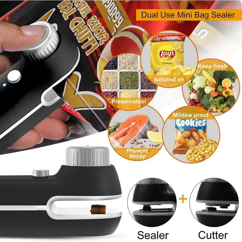 Rechargable 2 In 1 Bag Mini Heat Sealer, Storage Bag Plastic Package Snack Sealer Clip Bag Handheld Heat Sealer, Plastic Bag USB