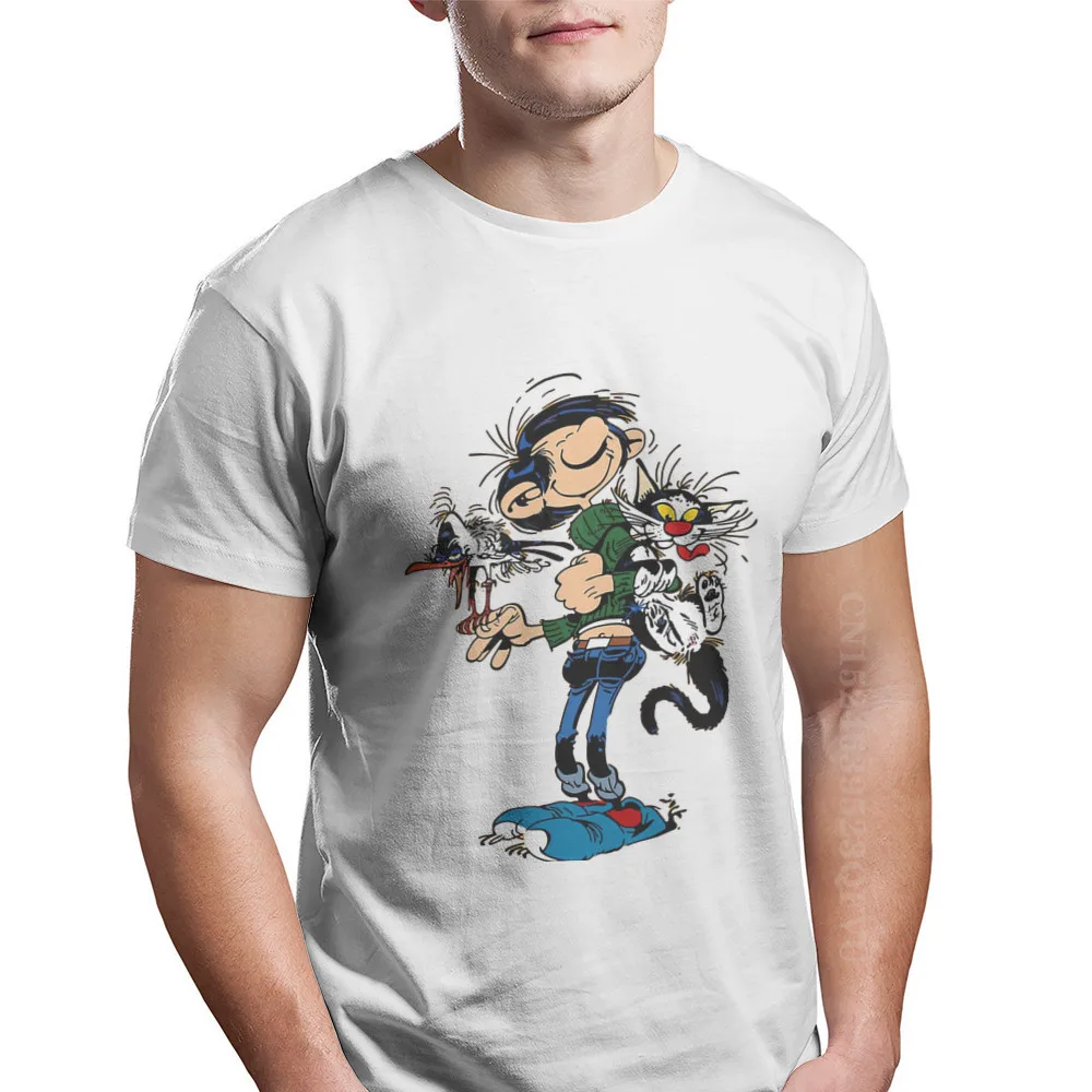 Gaston Lagaffe Comics Cotton TShirts The Twins Of Gambler Personalize Homme Men T Shirts Funny Tshirt Tshirt Clothing Oversized