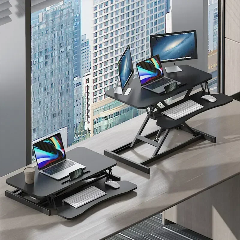 Height Adjustable Folding Standing Computer Desk with Keyboard Tray for Home Office Gaming Lift Laptop Table Stand Workbench