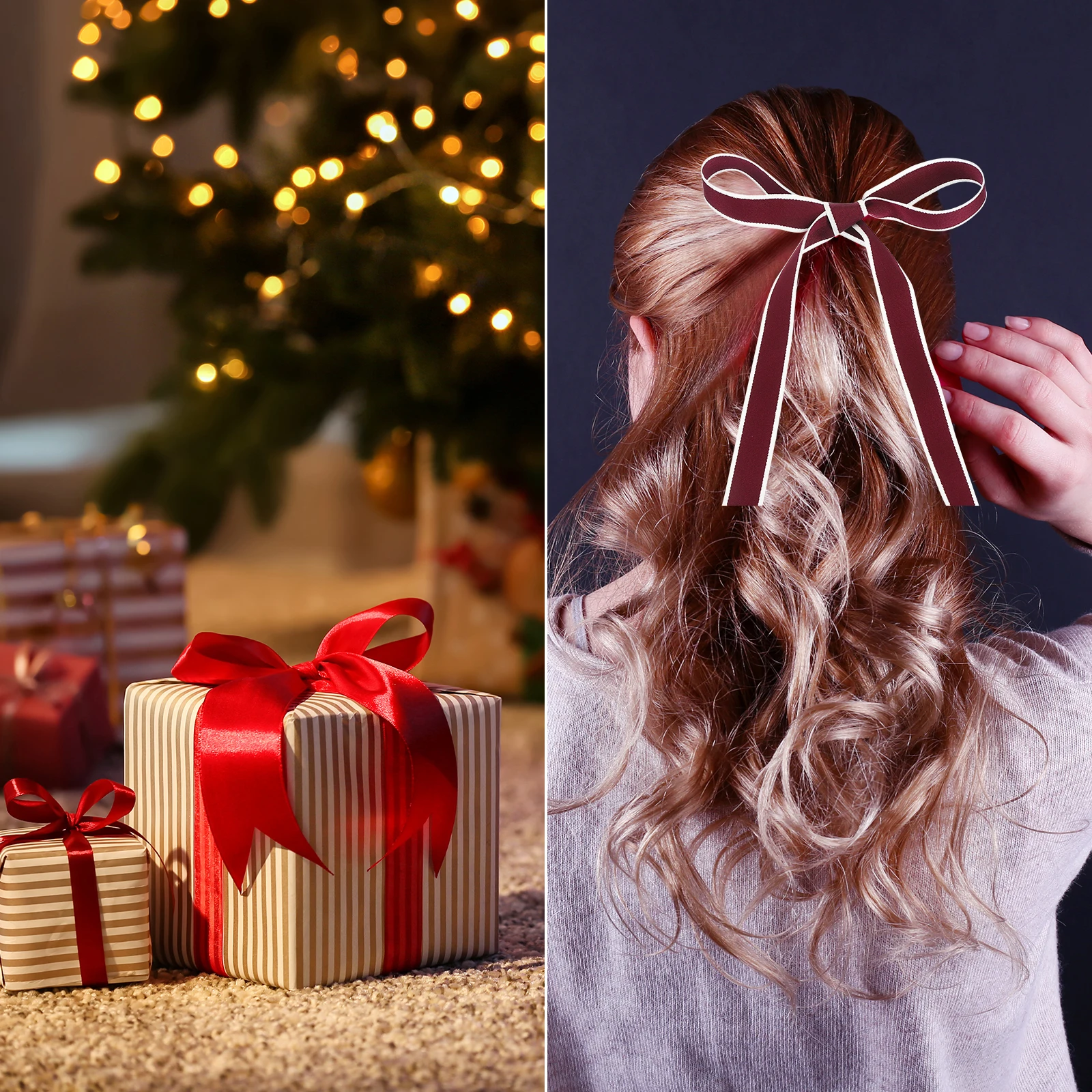 Christmas Striped Ribbon 9.8 Yards x 25/38mm Candy Ribbon Roll Fabric Christmas Ribbon for Gift Wrapping Home Decor Floral Decor