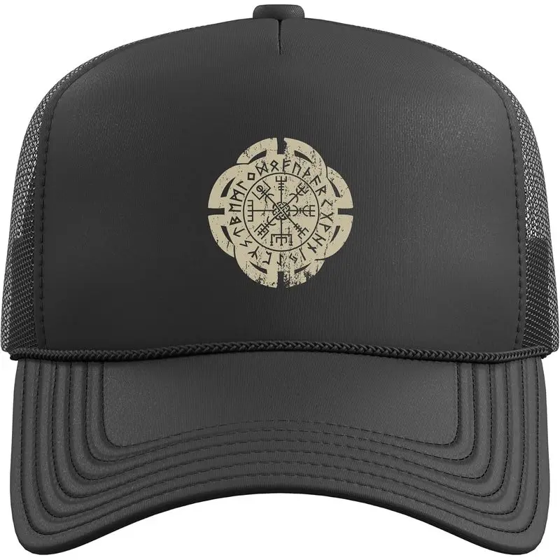 Vegvisir Viking Compass Nordic Norse Mythology Gift Trucker Hat with Adjustable Mesh Back