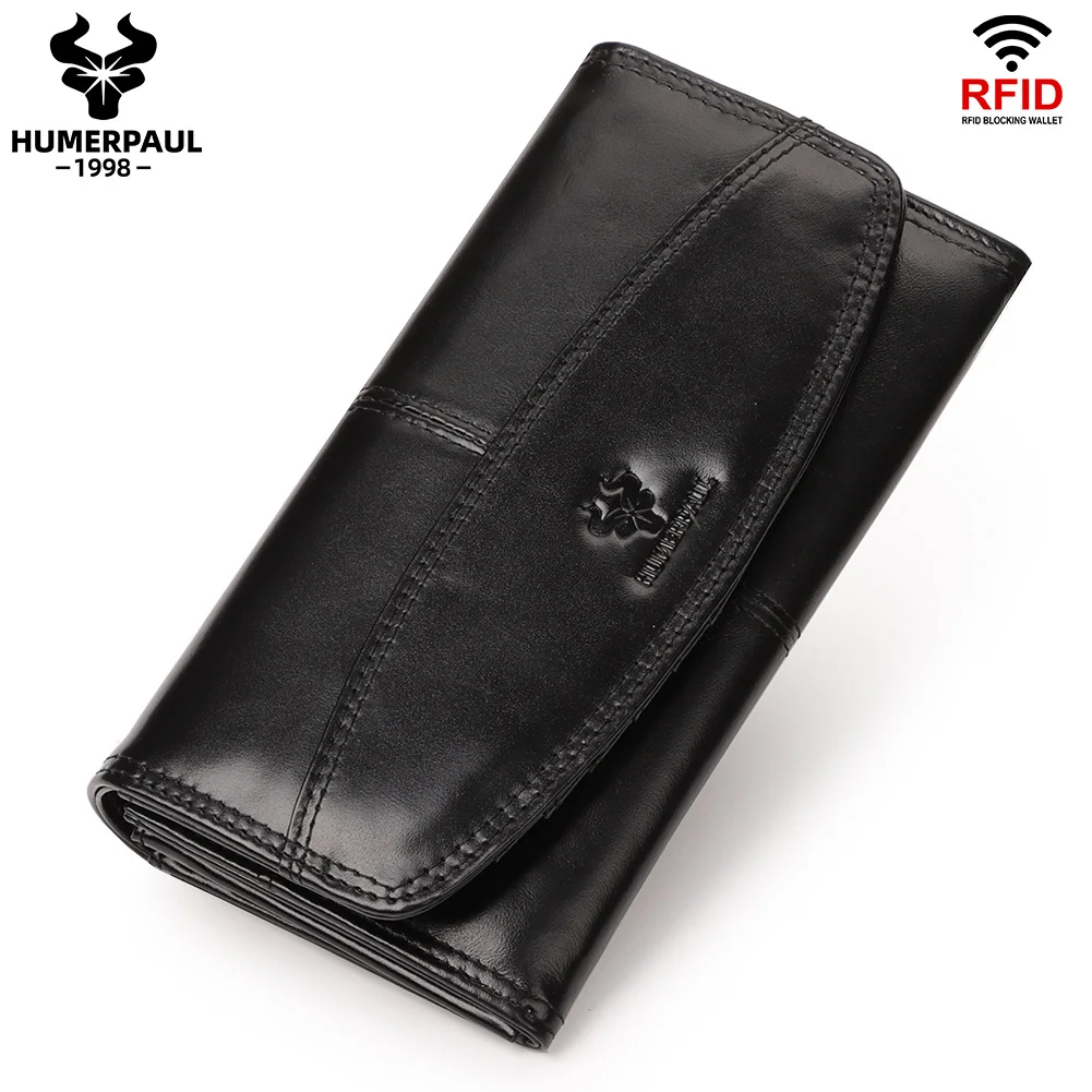 

HUMERPAUL Genuine Leather Long Wallets for Women Luxury Designer RFID Card holder Purse with Phone Pocket Fashion Clutch Handbag