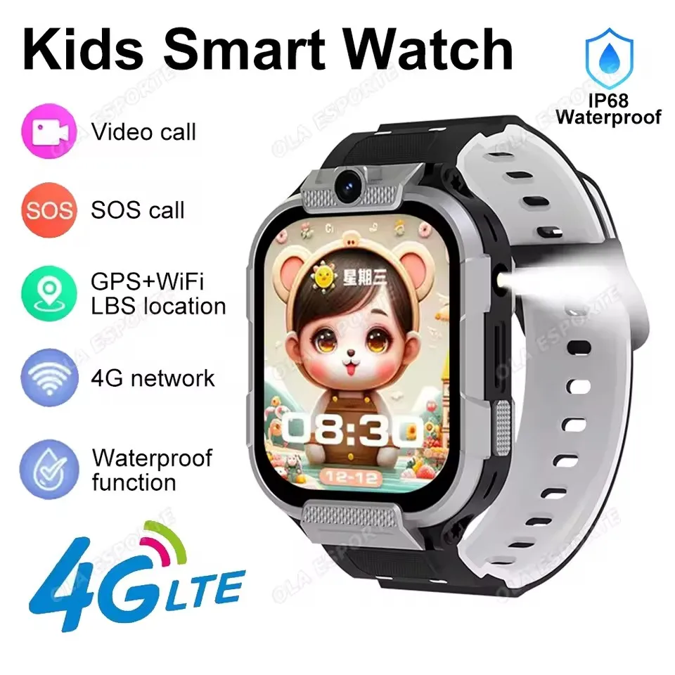 4G الإصدار العالمي للأطفال Smartwatch SOS GPS WiFi تحديد المواقع HD كاميرا مكالمة فيديو ساعة أطفال 600mAh بطارية مصباح ليد جيب