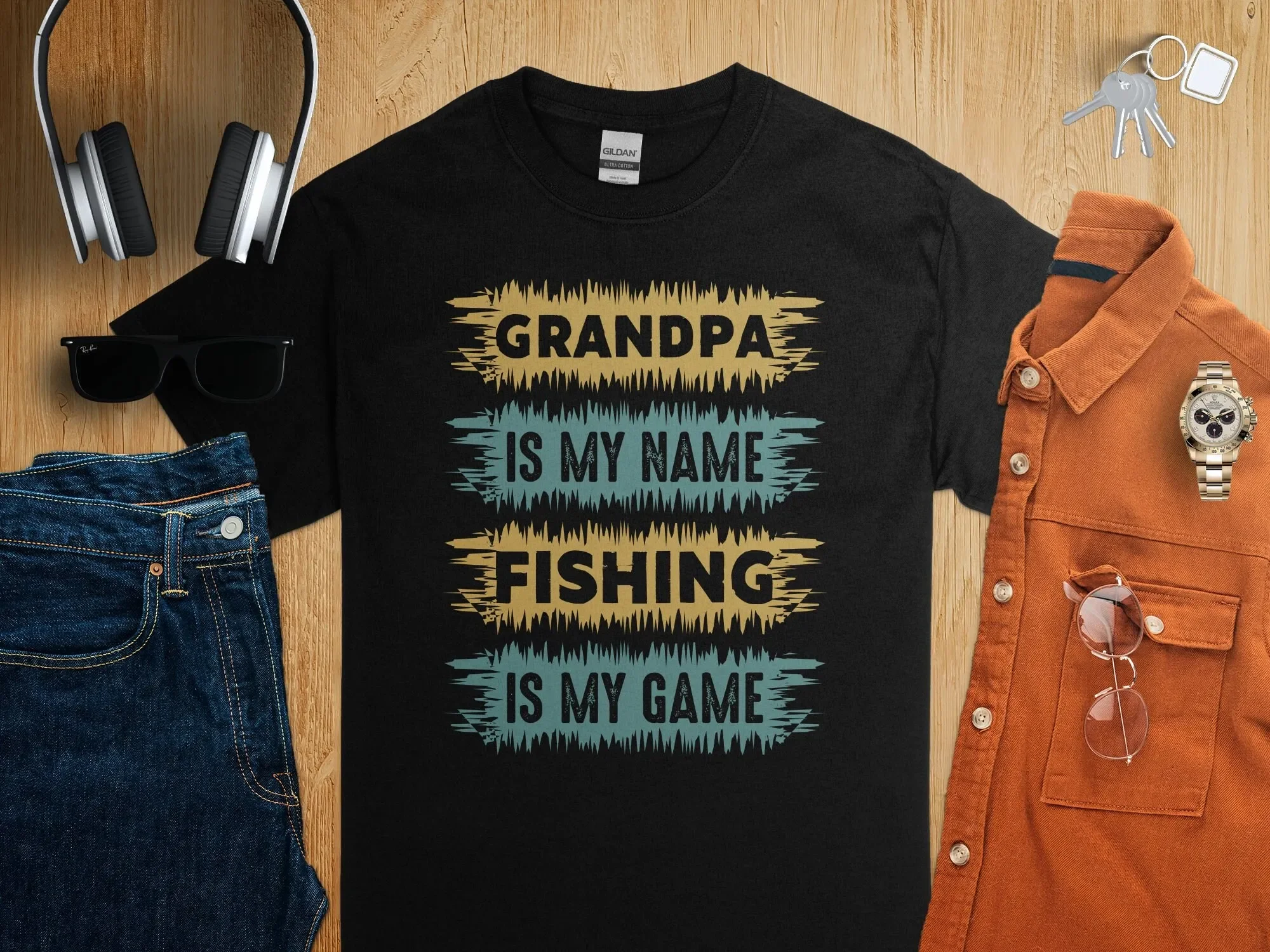 

Grandpa Fishing T Shirt Cool Grandfather Fisherman Lover Men s Casual Wear Family Gathering Outfit