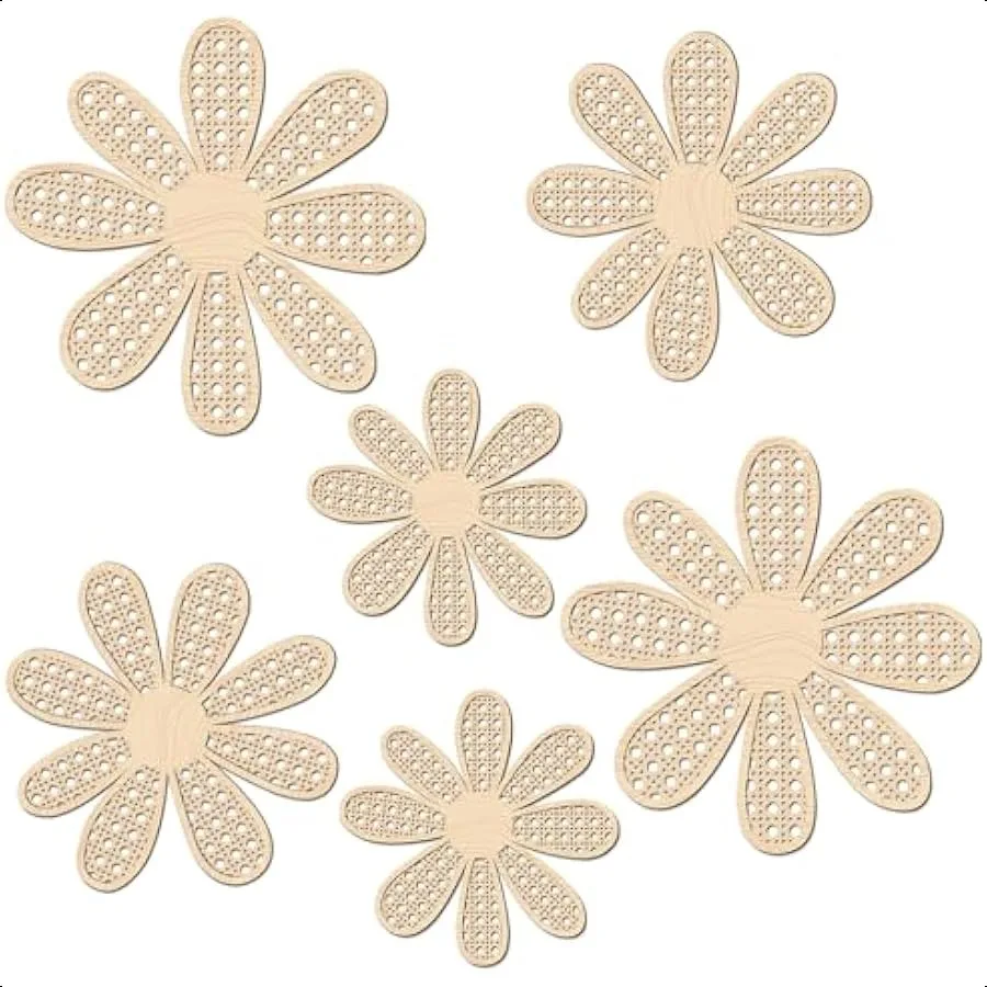 

Thyle 6 Pcs Boho Daisy Wall Decor Natural Rattan Flower Wall Hanging Art Wooden Boho Art ry Decor Daisy Signs Flowers Farmhouse