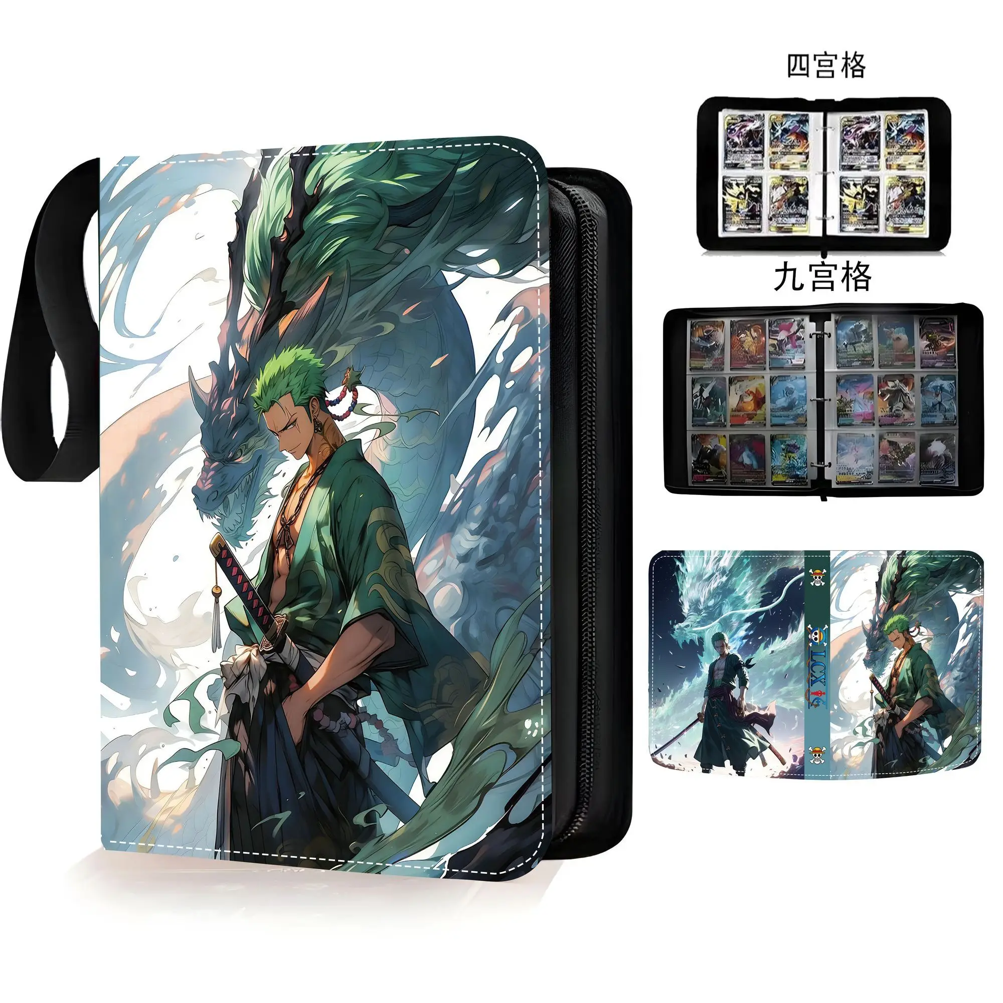 

2026 Newest One Piece Zoro Luffy Large Binder 9 Gird Folder Slots Collection Zipper Double Pocket Zipper Card Binder Holder