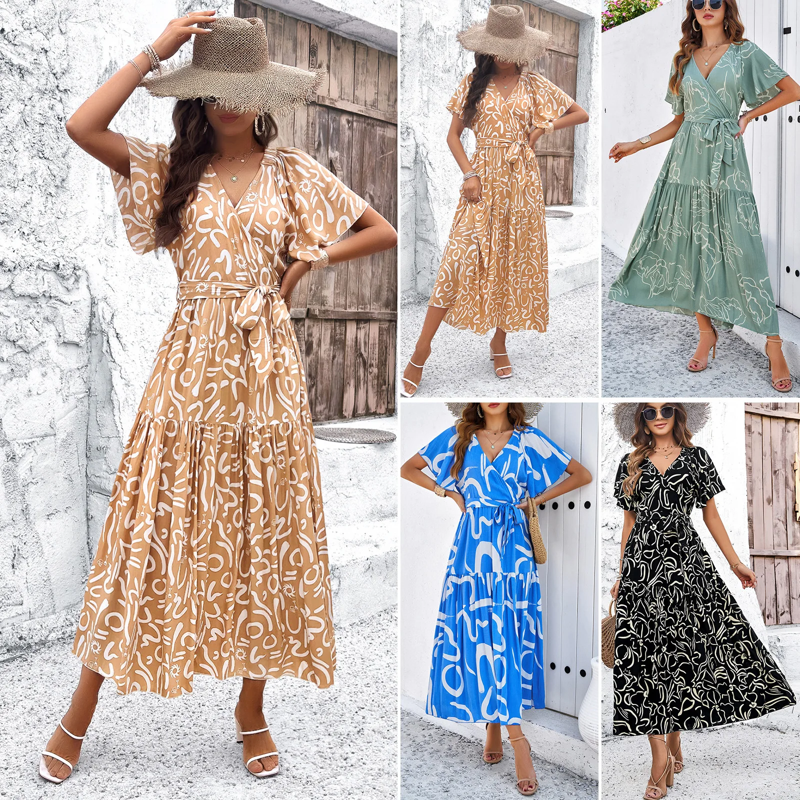 

Diyun cross-border Amazon women's clothing foreign trade spring and summer leisure vacation short-sleeved printed dress