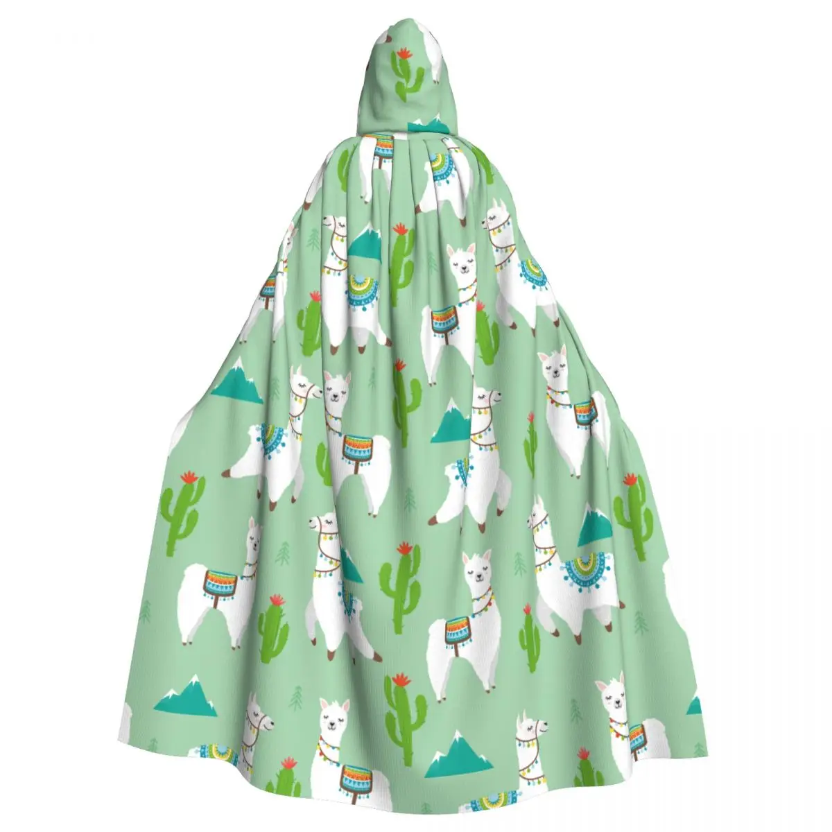 Unisex Witch Party Reversible Hooded Adult Vampires Cape Cloak Cute Llama Cactus, Mountain