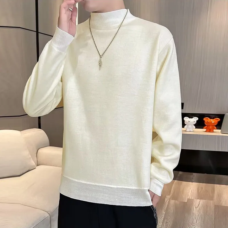 

Men Fleece Lined Thickened Long Sleeve Knit Pullover Sweater Autumn Winter Thermal Warm Sweater Lightweight Pea Green Sweater