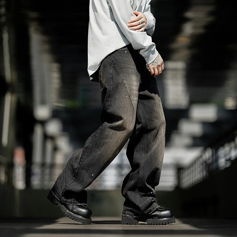 

Y2K wide leg jeans for men, fashionable street hip-hop style, loose straight leg plus size men's clothing, retro pants