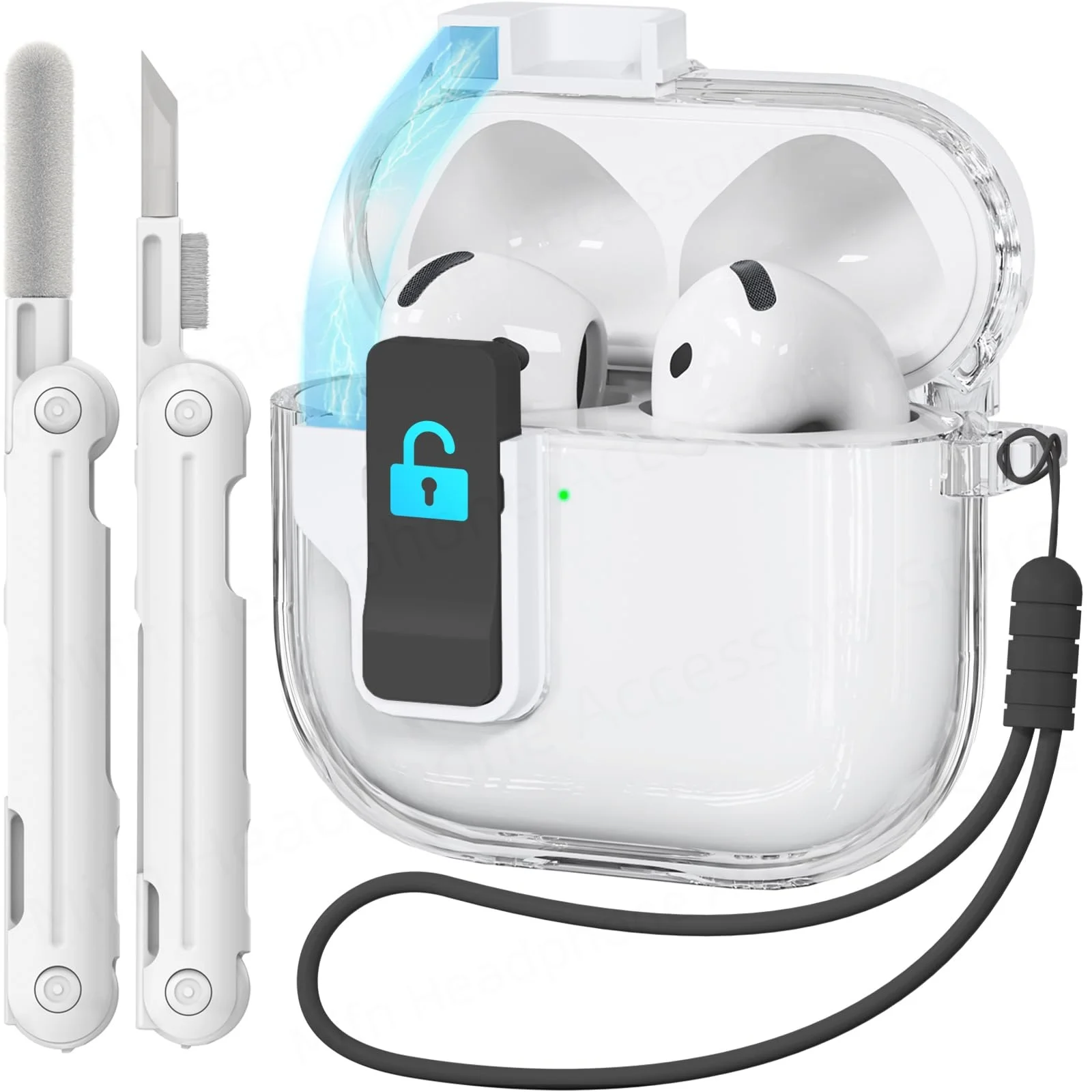 Für Air Pods 4 magnetische transparente Schalterabdeckung 2025, neue einfache Kristallverriegelungsschnalle, automatischer Pop-Up-Deckel für AirPod Pro mit Umhängeband