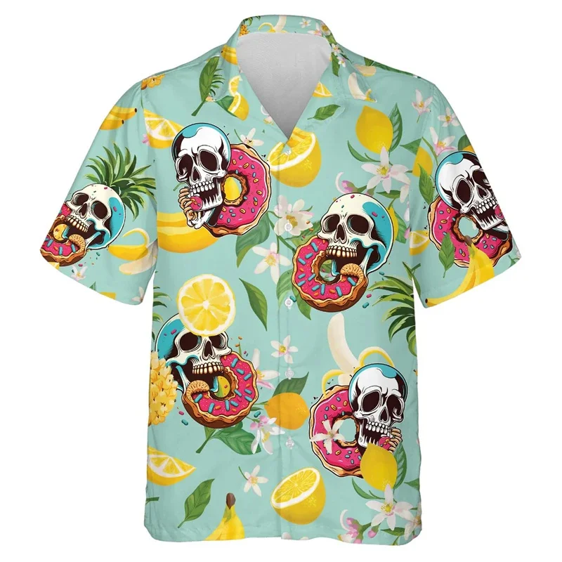 Hawaiian Shirts For Men 3D Print Donuts Food Pattern Y2k Fashion Lapel Beach Shirt Camisa Masculina High Quality Top Men Clothes