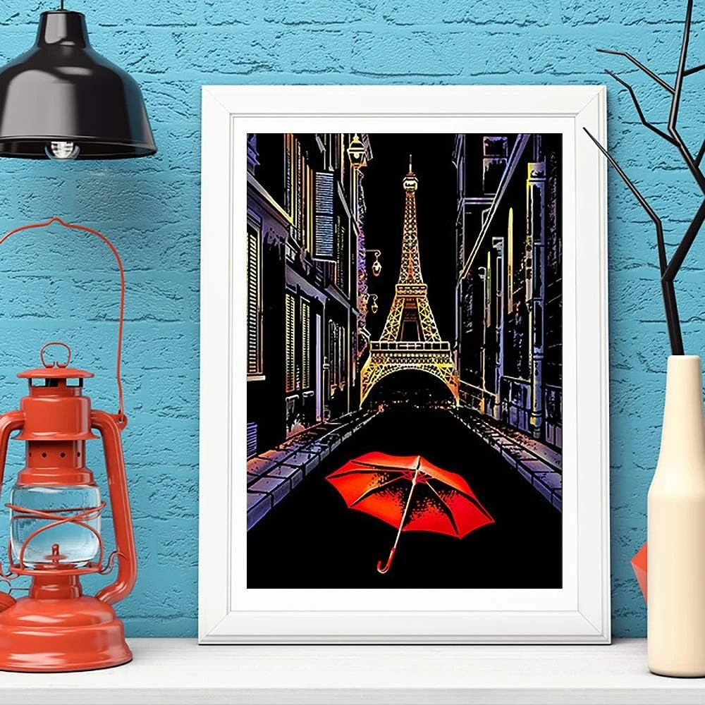 스크래치 및 스케치 아트 용지, 어린이 및 성인용, 무지개 그림 야경 스크래치 보드, 미술 및 공예, 조각 미술 세트