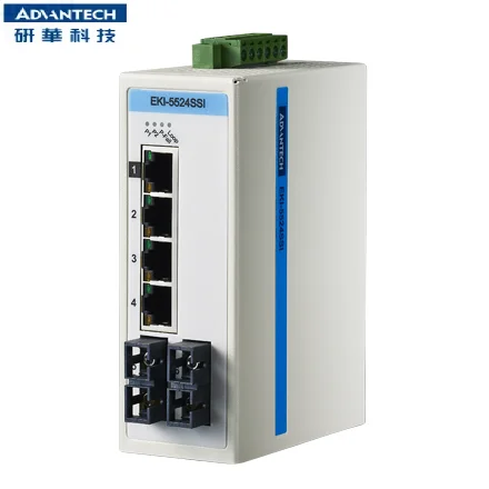 Advantech EKI 5524SSI 4 port 2x100FX port Fast Ethernet ProView Industrial Switch