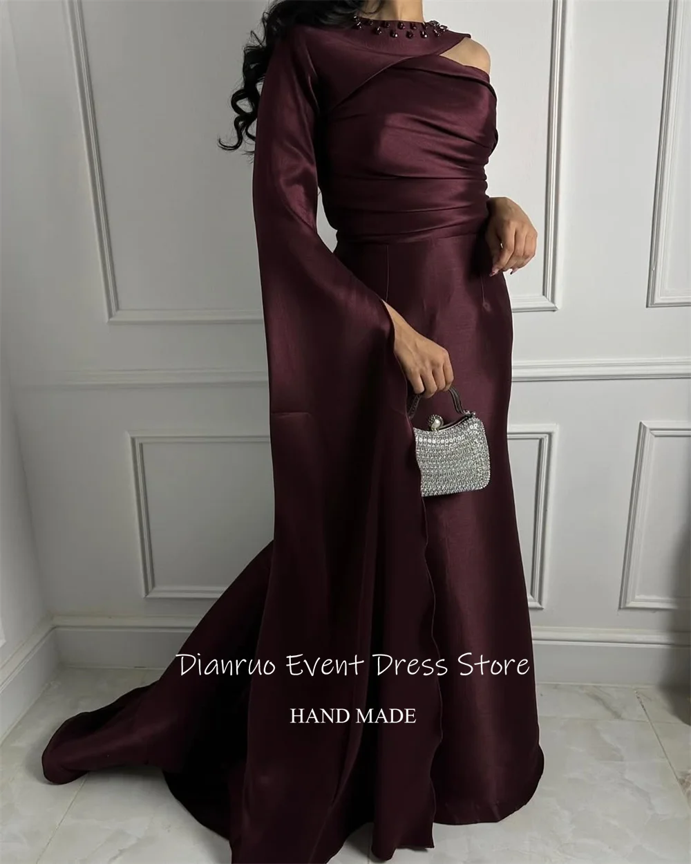 Dianruo Strapless Ruched Evening Dresses One Shoulder Elegant فساتين سهرة Pleat Crystal Mermaid Abendkleider Dubai Customized