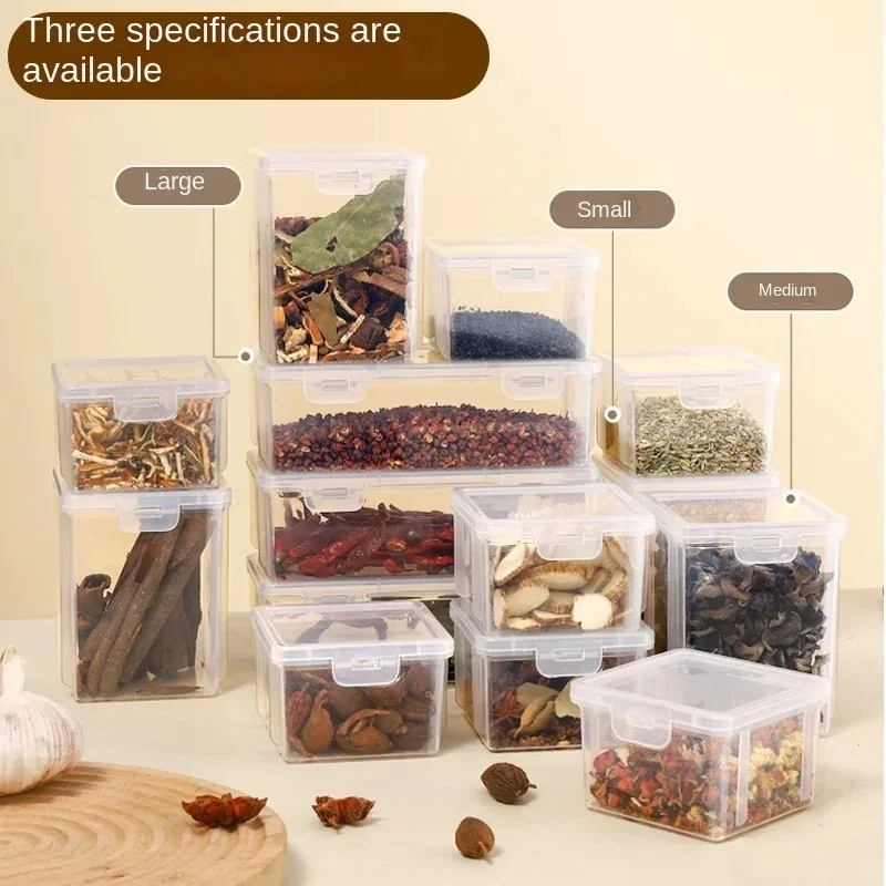 Plastic Spices Packaging Storage Box Sealed Transparent Dried Chili Seasoning Box Stackable Fresh-Keeping Spices Storage Box