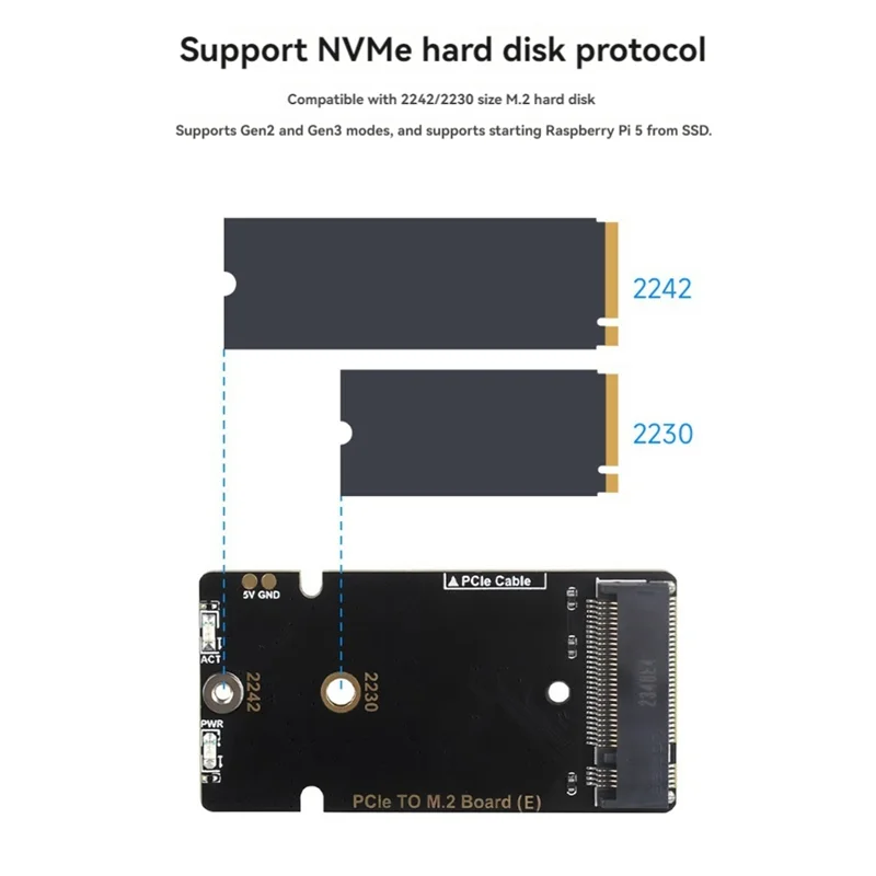 

For Raspberry Pi 5 Pcle To M.2 Adapter Board With Blower+Heat Sink Gen3 M.2 Nvme Expansion Board For 2230 2242 Nvme SSD